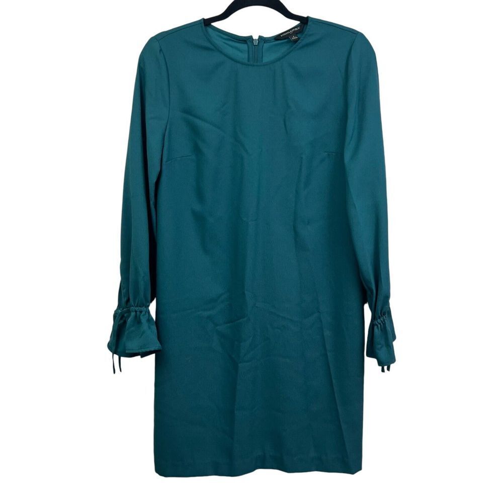 banana republic green shift dress Women Long Ruffled Tie Sleeve Zip Hunter Sz 4* Lace Dresses